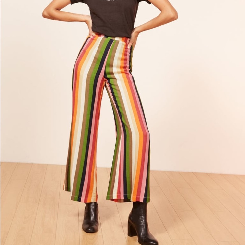 Reformation Clare Pants in Rainbow Stripe Print
